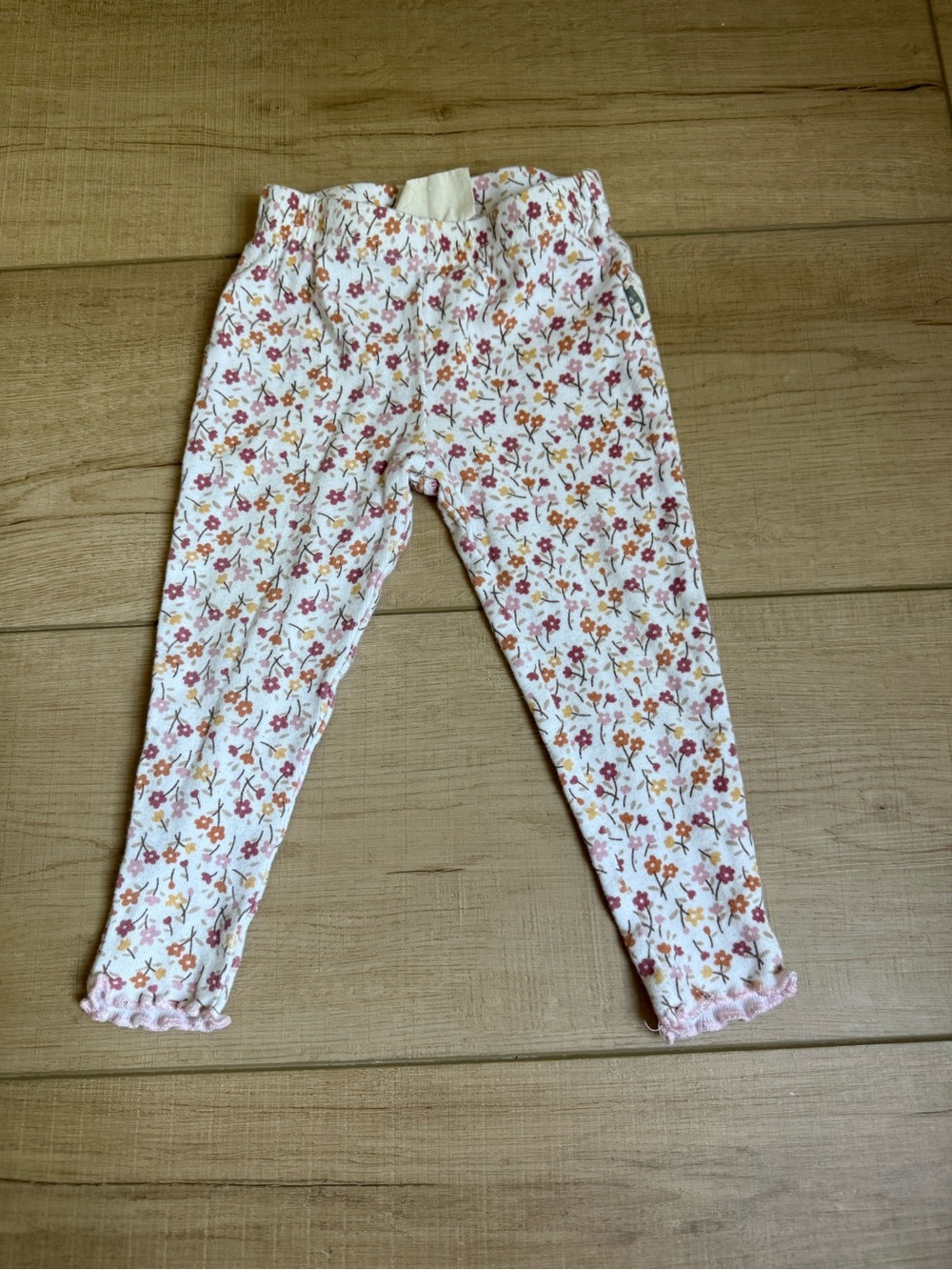 Kids Floral Cotton Leggings - White with Pink & Orange Flowers